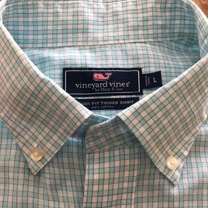 Vineyard Vines Classic Fit Plaid Tucker SS Shirt Blue/Green/White LRG